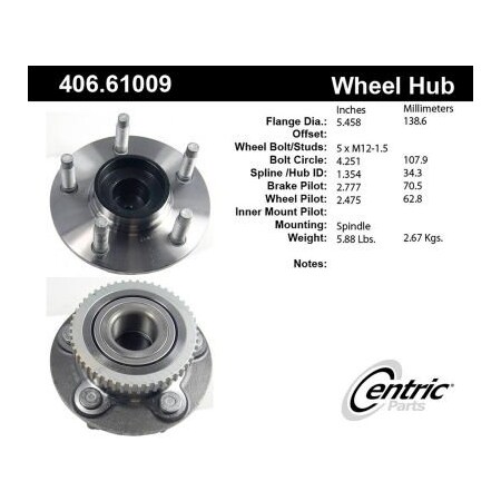 Centric Premium Hub and Bearing Assembly; With ABS Tone Ring, Parts 406.61009